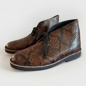 Clarks Desert Boot Womens 6 Brown Snakeskin Embossed Leather Ankle Boots Lace Up